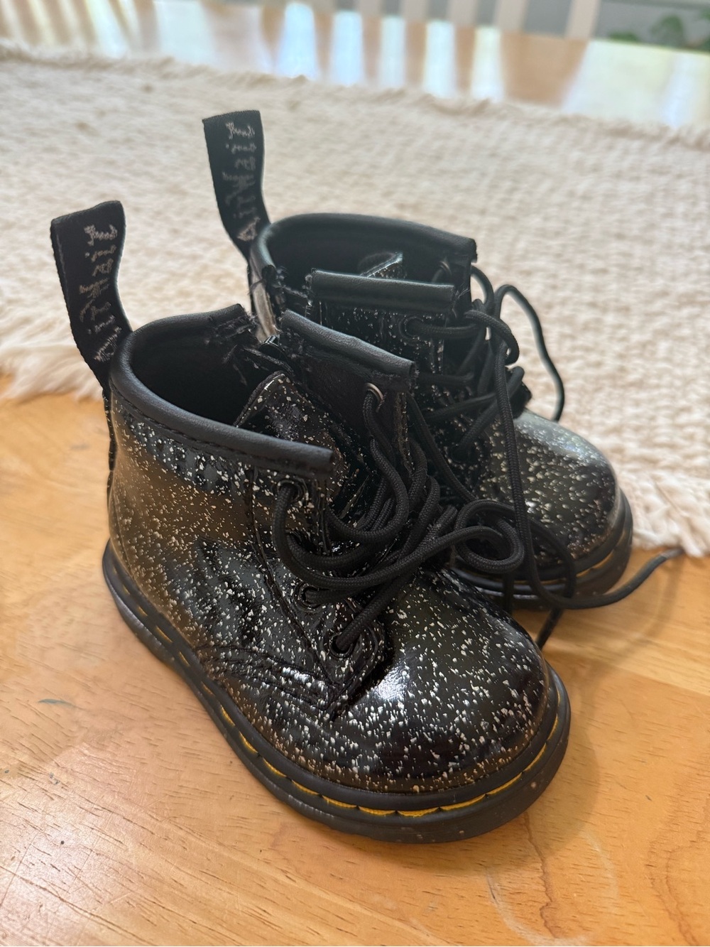 Dr. Martens Black Glitter Speckle Kids Lace-Up Boots